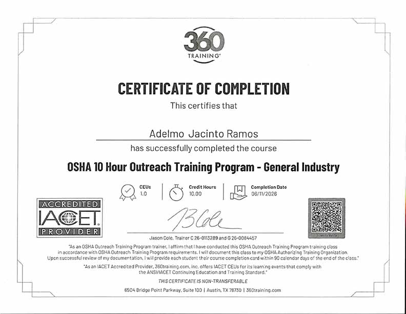 Adelmo Jacinto Ramos OSHA License
